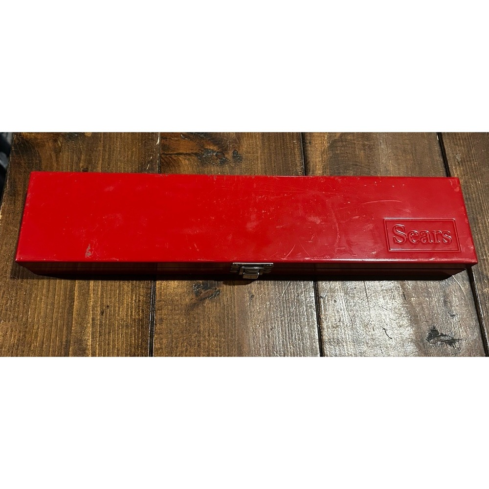 Vintage Sears Metal Red Tool Case 14x3x1.5"